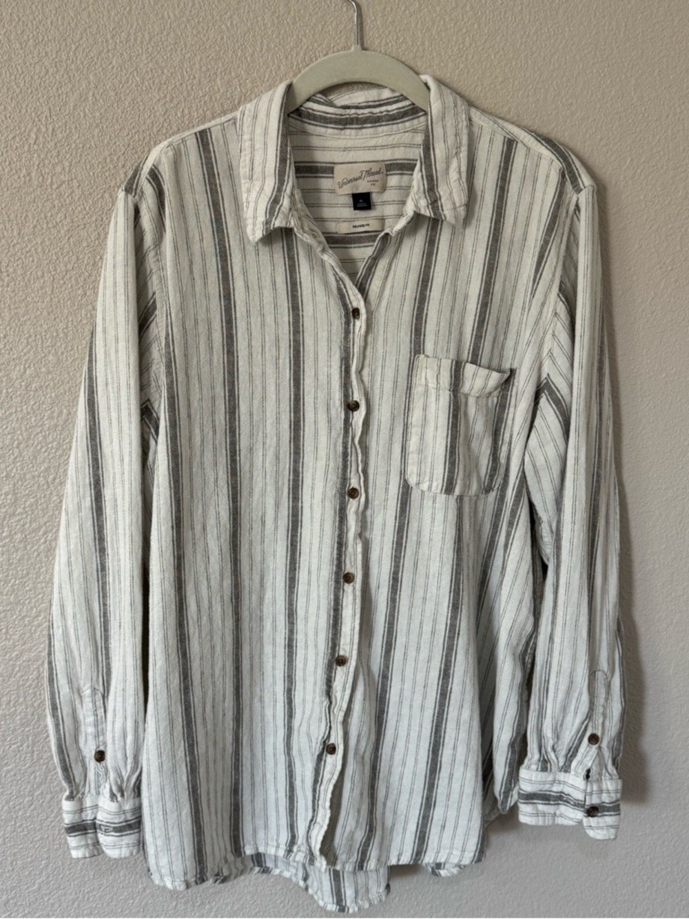 Universal Thread Linen Blend Striped Button Down Shirt XL Lightweight Neutral